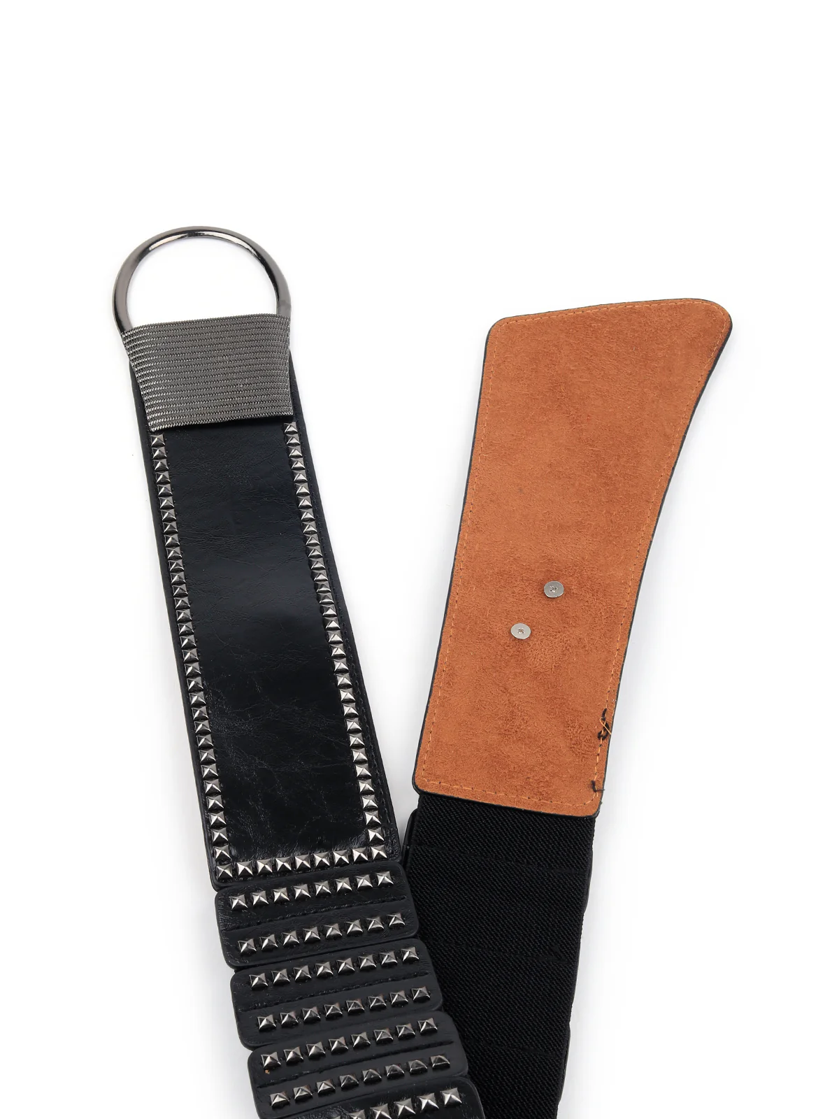 Odette Women Black Faux Leather Belt Embellished With Metal Details - Image 5