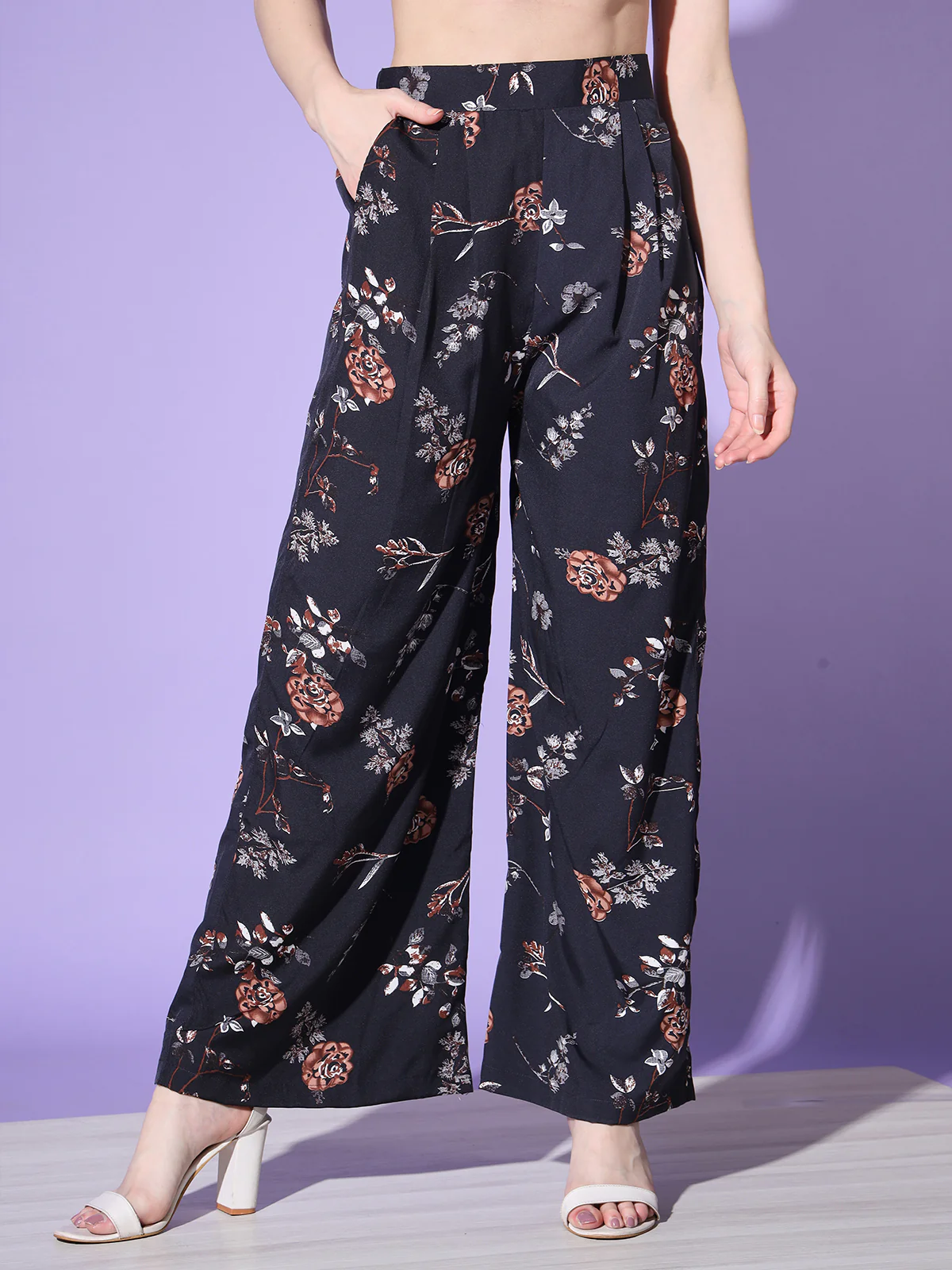 Odette Women Black Floral Printed Crepe Stitched Co Ord Set - Image 6