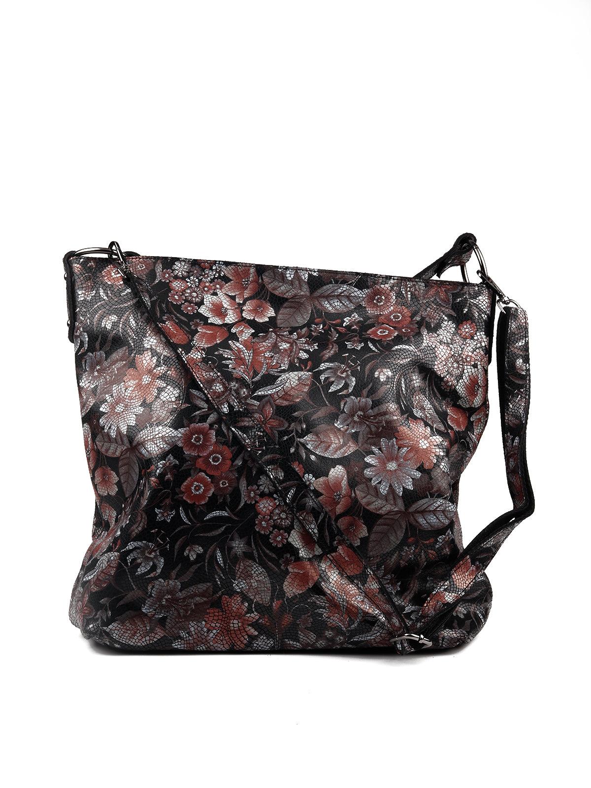 Odette Women Black Floral Printed Tote Bag - Image 3