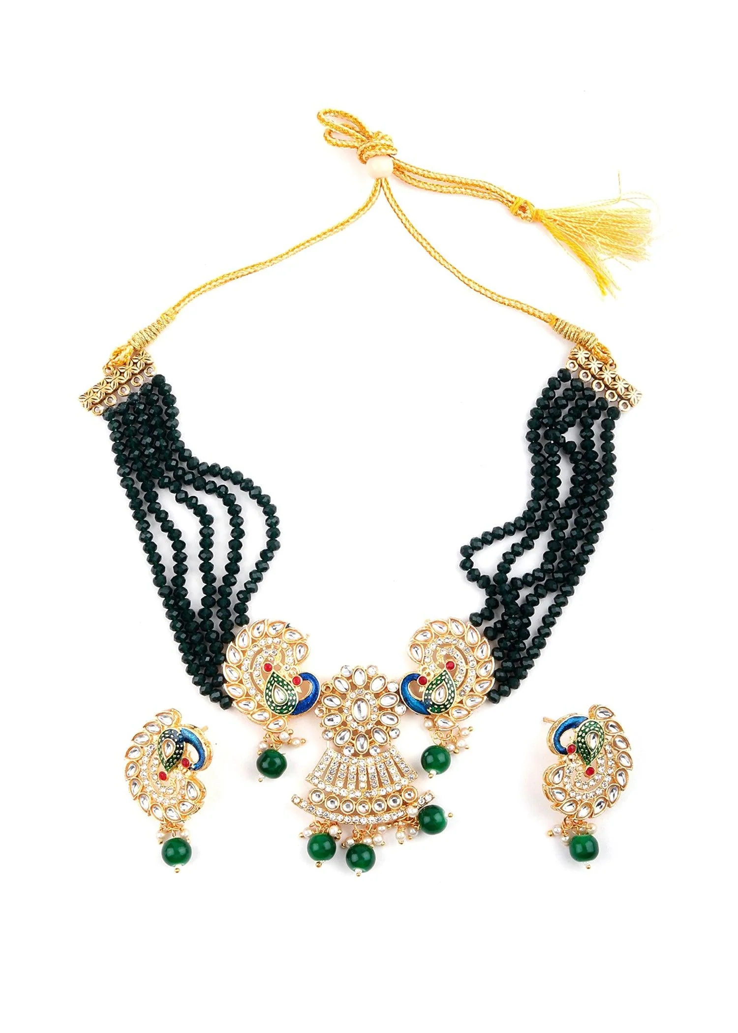 Odette Women Golden Peacock Kundan Necklace Set - Image 3