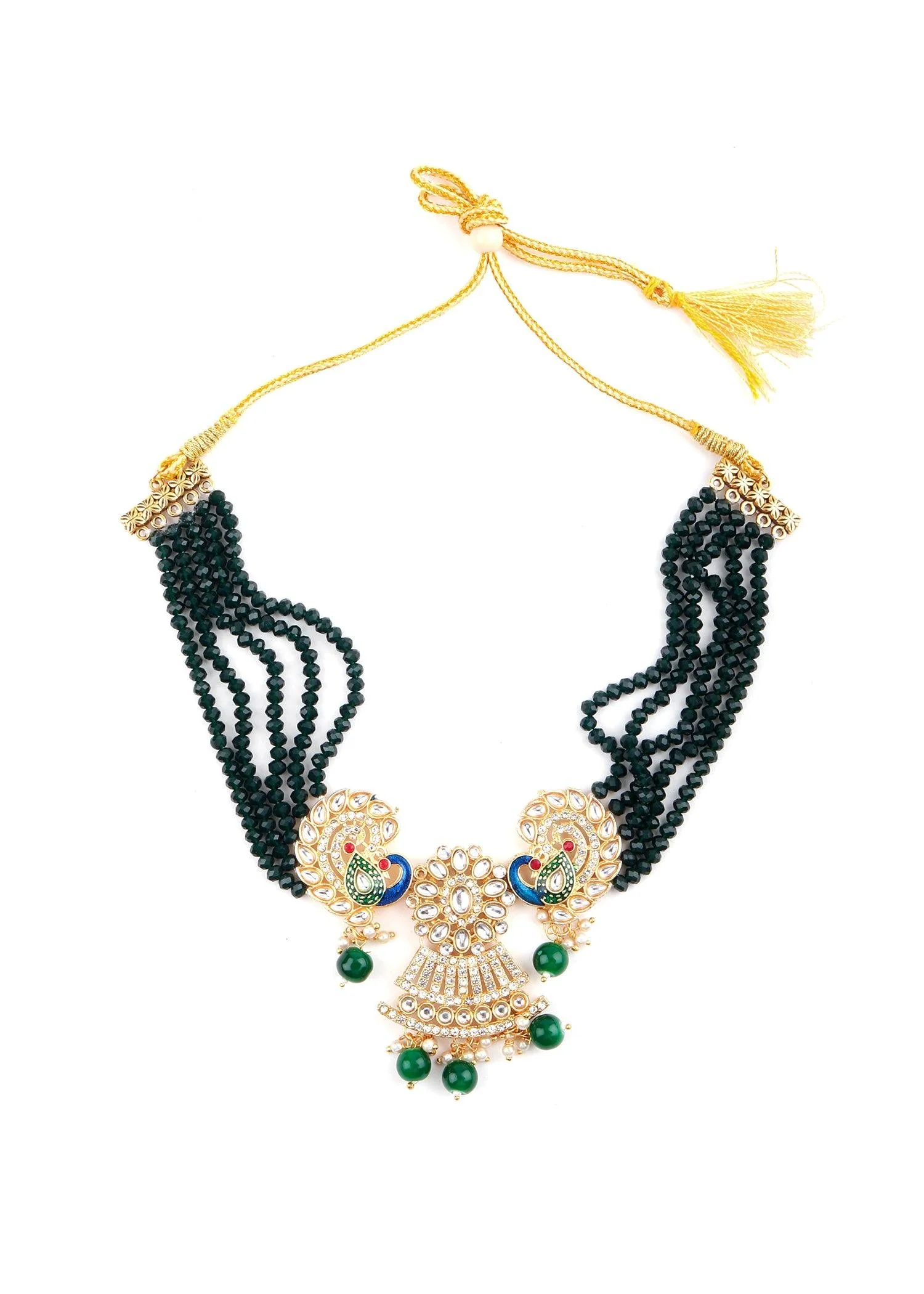 Odette Women Golden Peacock Kundan Necklace Set - Image 4