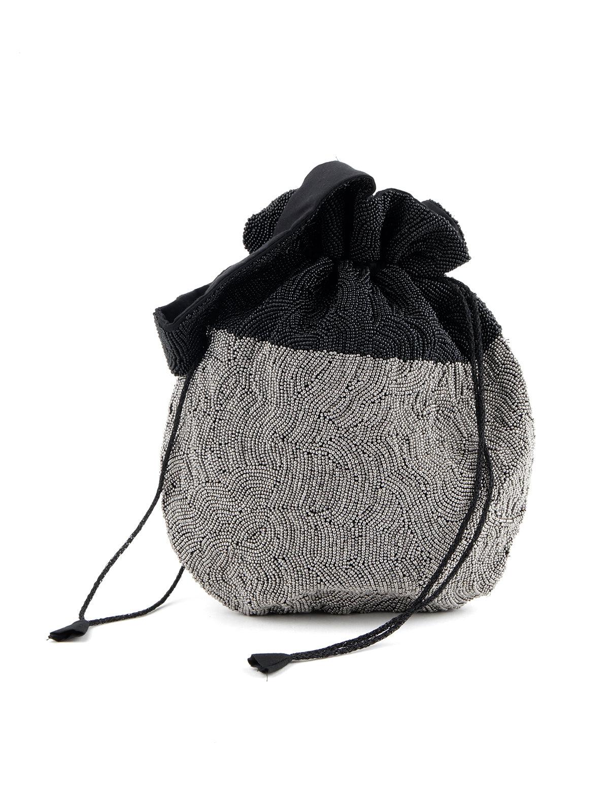 Odette Women Black-Grey Beaded Tailored Potli - Image 3