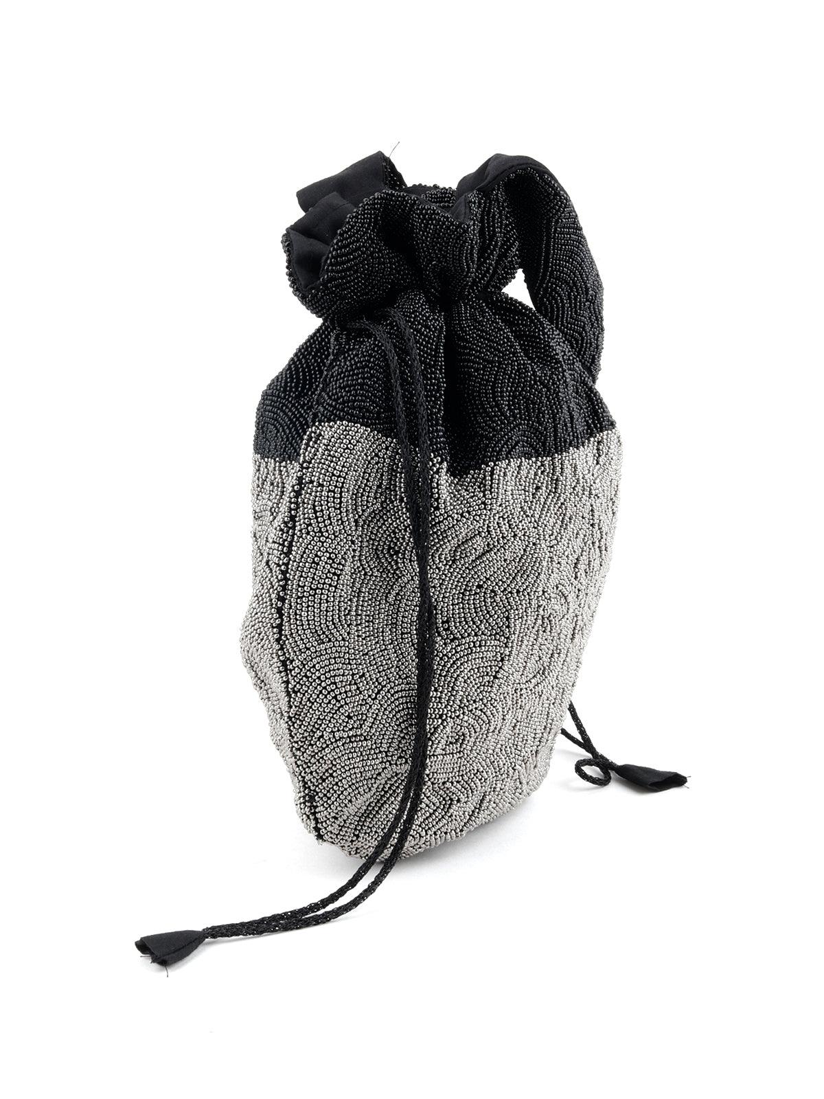 Odette Women Black-Grey Beaded Tailored Potli - Image 4