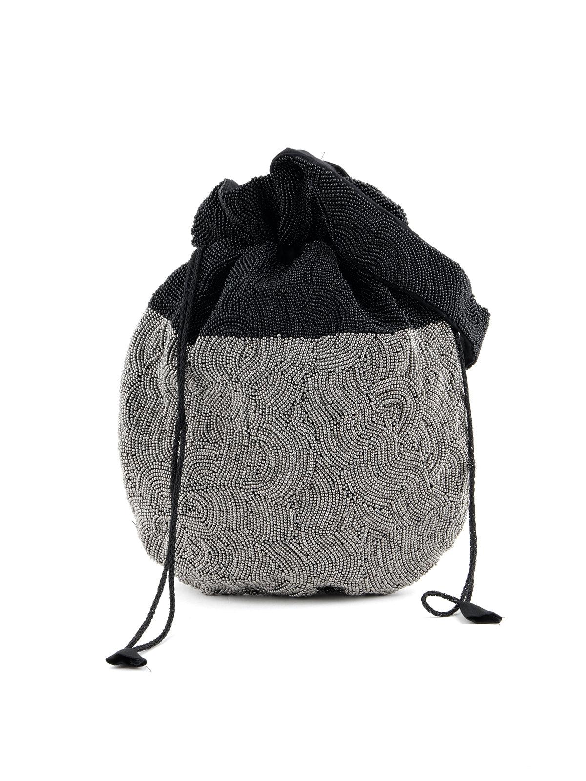 Odette Women Black-Grey Beaded Tailored Potli - Image 6
