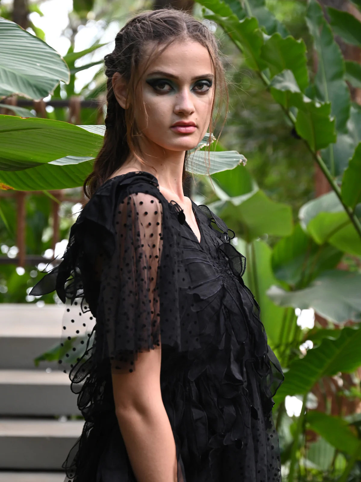 Odette Women Black Lace And Dobby Net Partywear Dress - Image 4