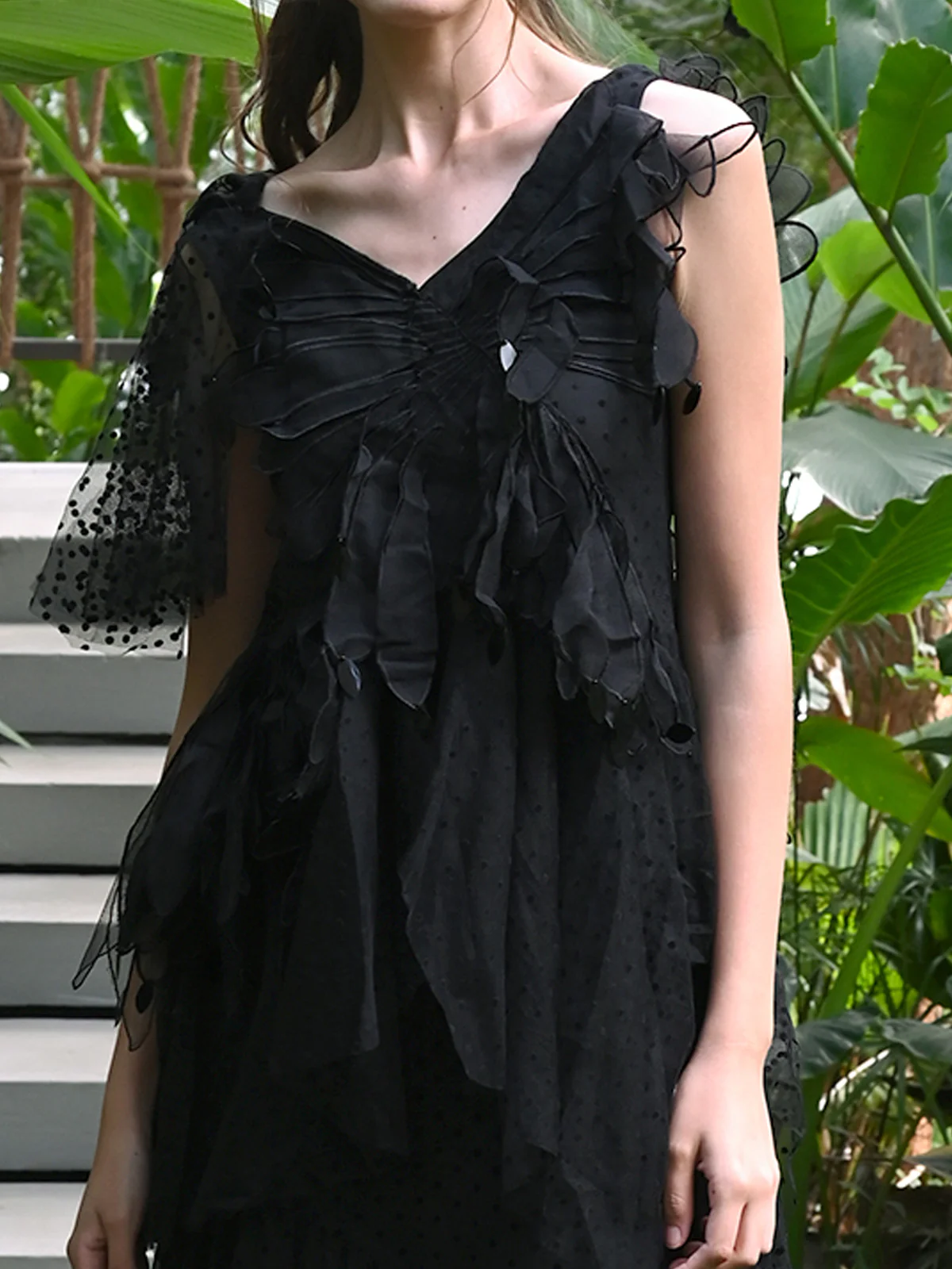 Odette Women Black Lace And Dobby Net Partywear Dress - Image 5
