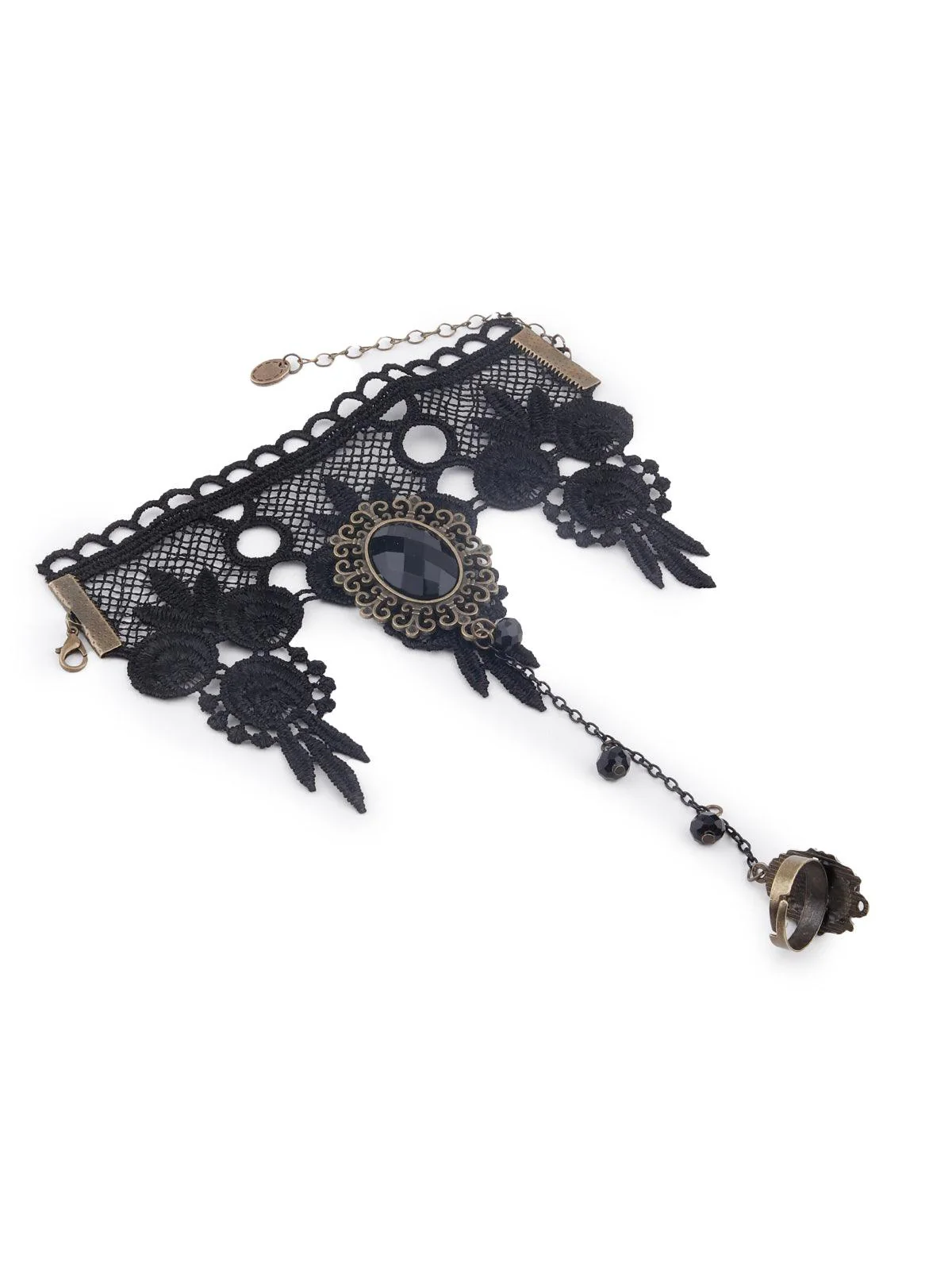 Odette Women Black Lace Bracelet Secured With A Ring Chain - Image 4