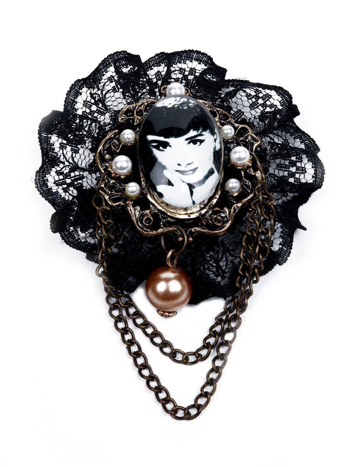 Odette Women Black Lace Metal Brooch - Image 3