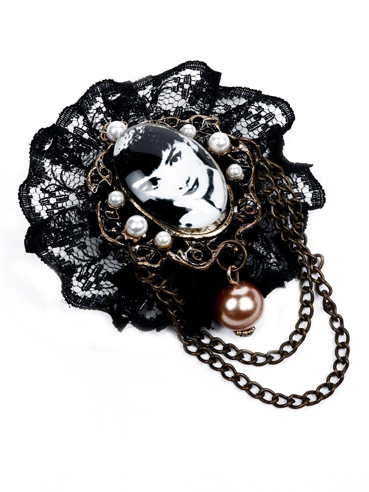 Odette Women Black Lace Metal Brooch - Image 4