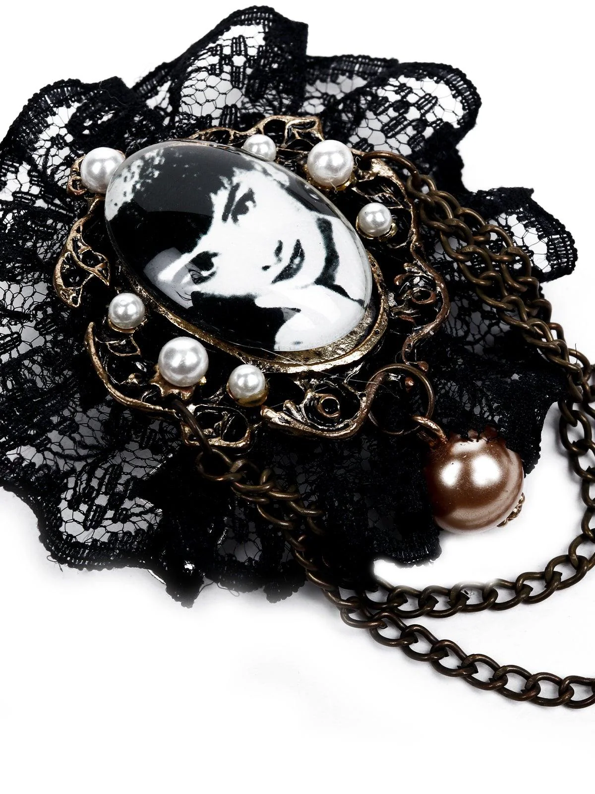Odette Women Black Lace Metal Brooch - Image 5