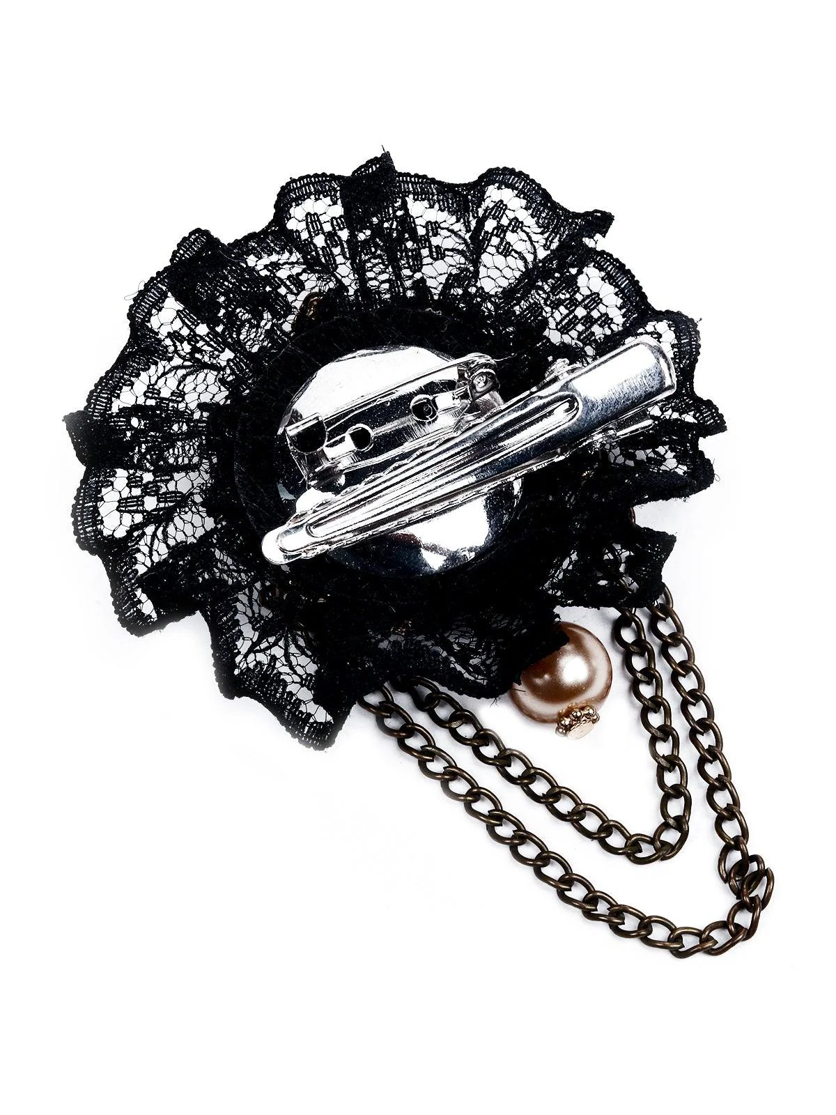 Odette Women Black Lace Metal Brooch - Image 6