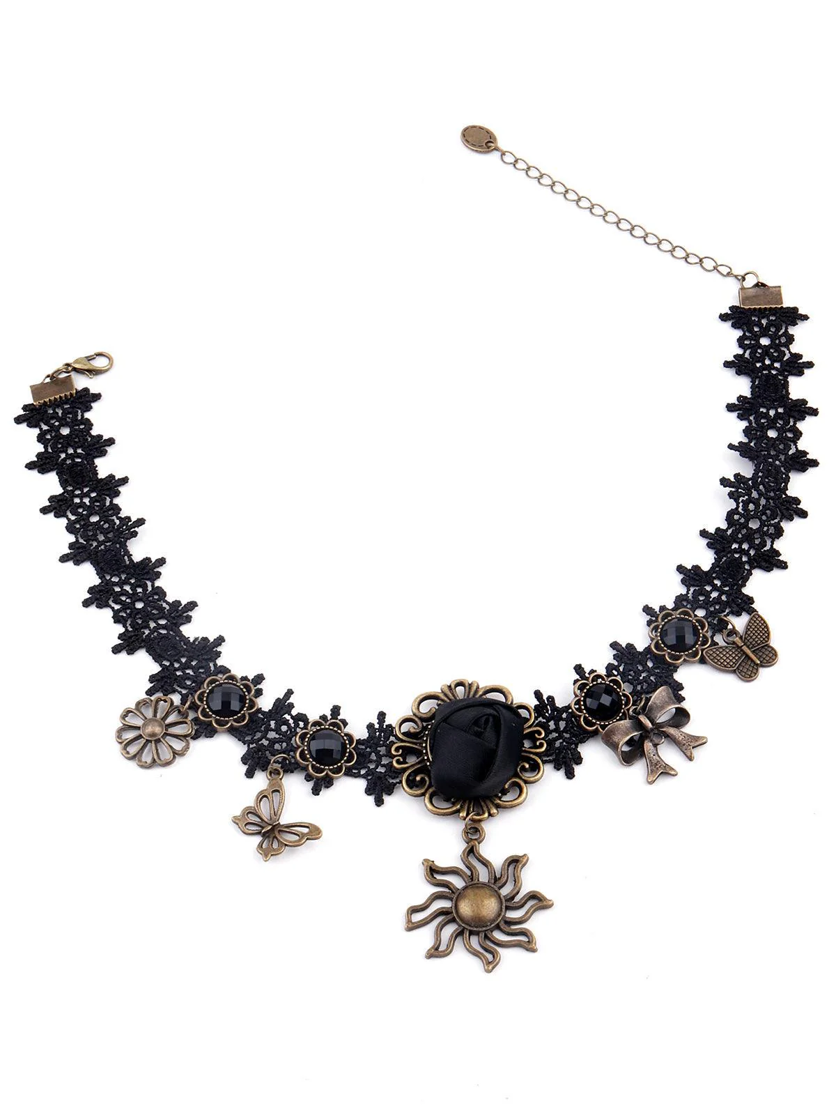 Odette Women Black Lace Statement Necklace Embellished With Charms - Image 3