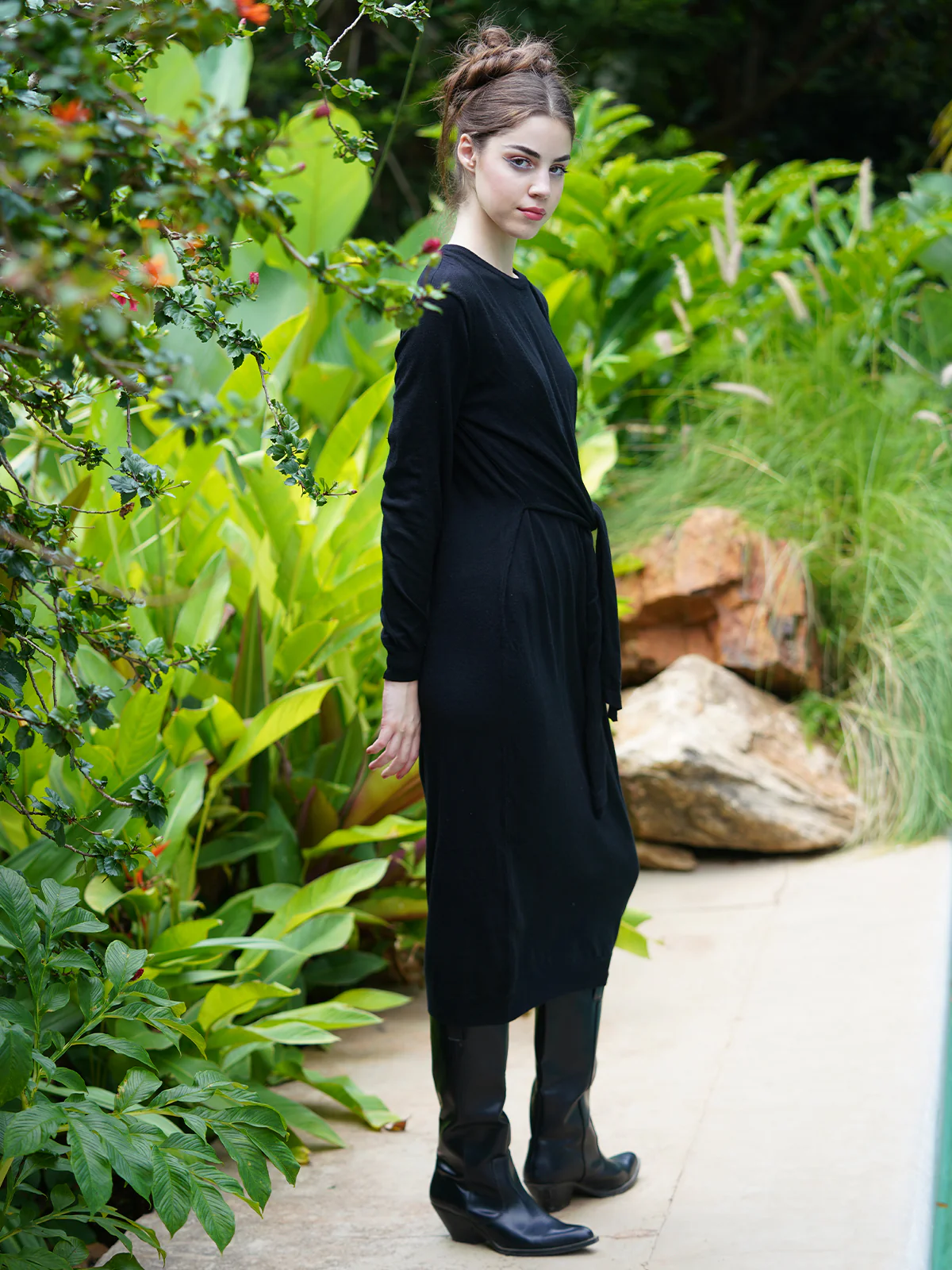 Odette Women Black Light Knit Solid Overall Long Dress - Image 3