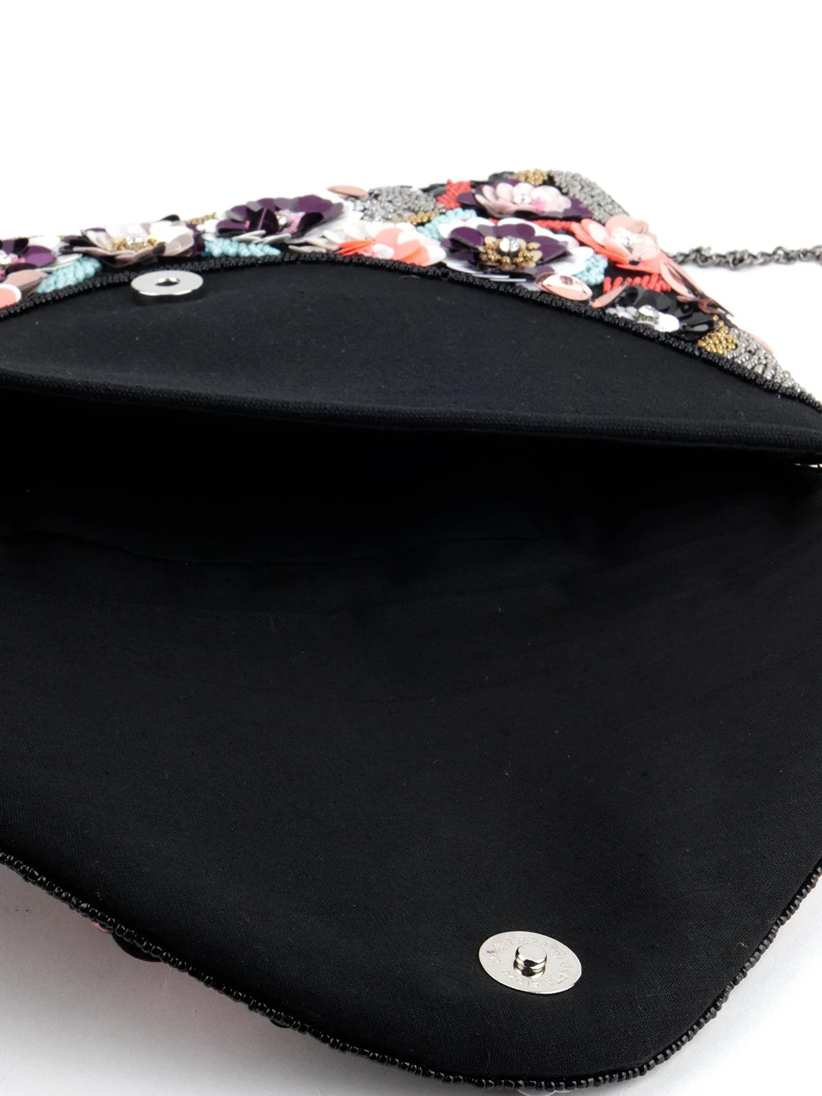 Odette Women Black Multicolour Floral Sequin Clutch - Image 6