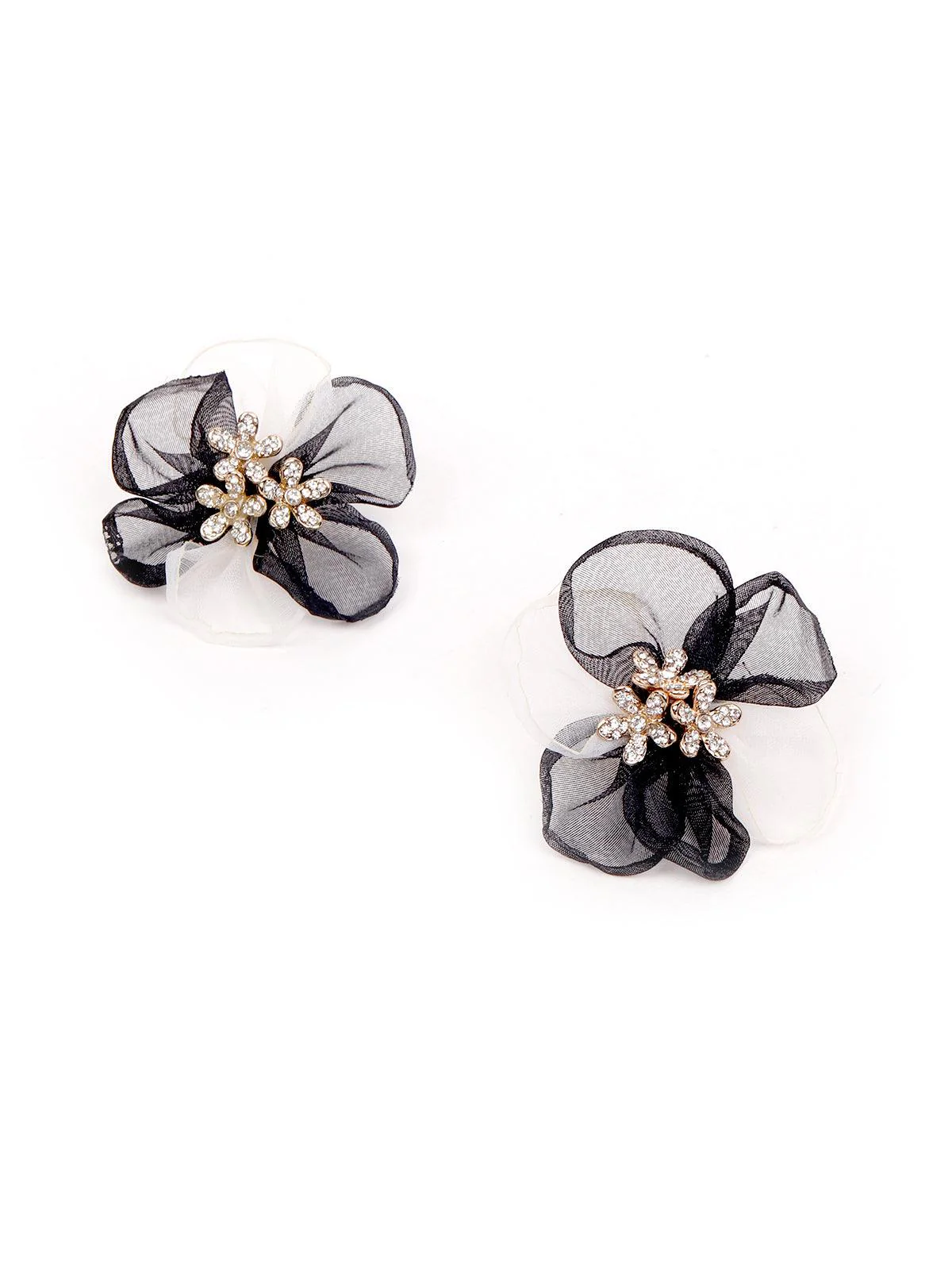 Odette Women Black Net Floral Statement Earrings - Image 5