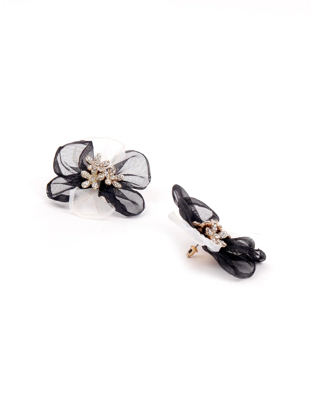 Odette Women Black Net Floral Statement Earrings - Image 6