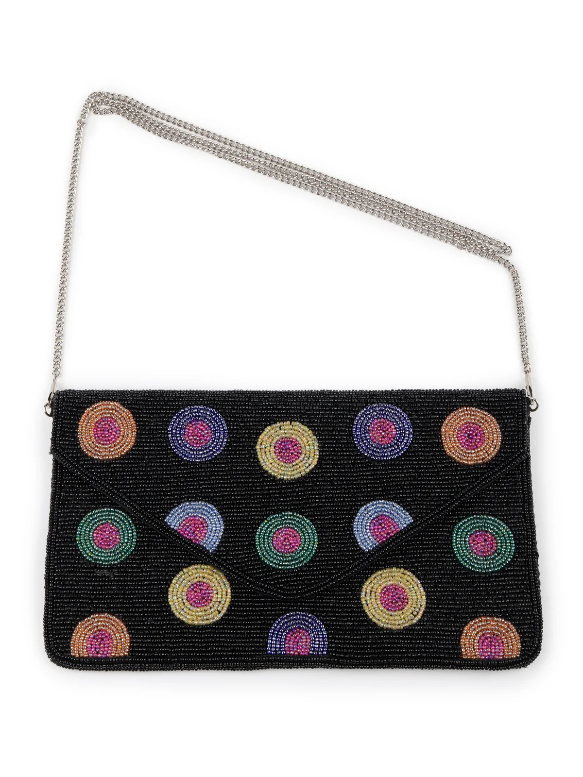 Odette Women Black Patterned And Beaded Sling Bag - Image 3