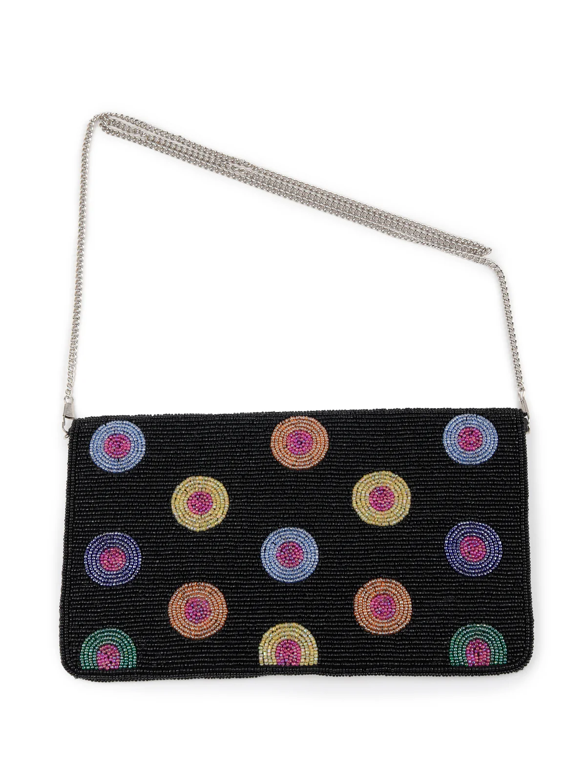 Odette Women Black Patterned And Beaded Sling Bag - Image 4
