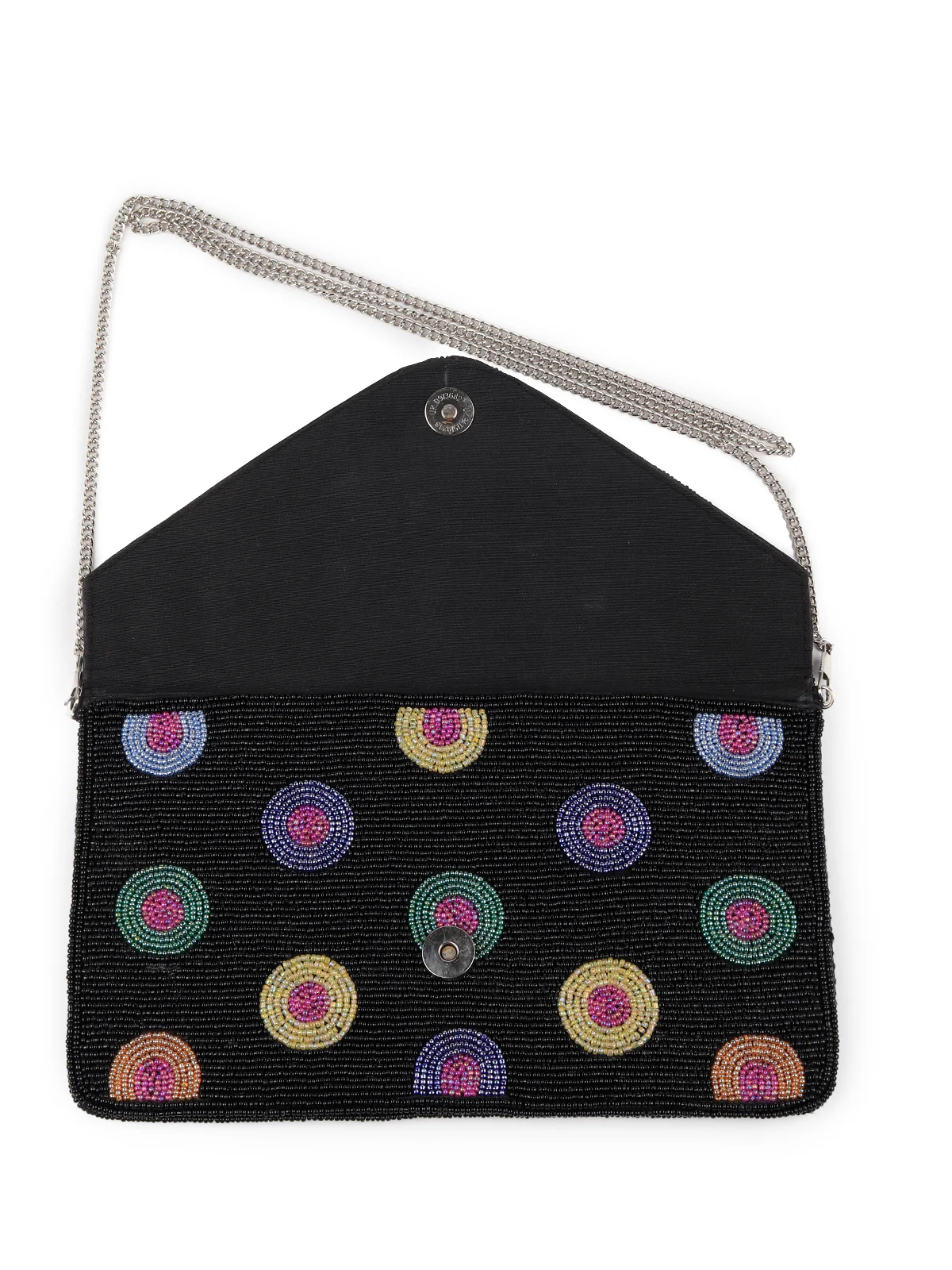 Odette Women Black Patterned And Beaded Sling Bag - Image 5