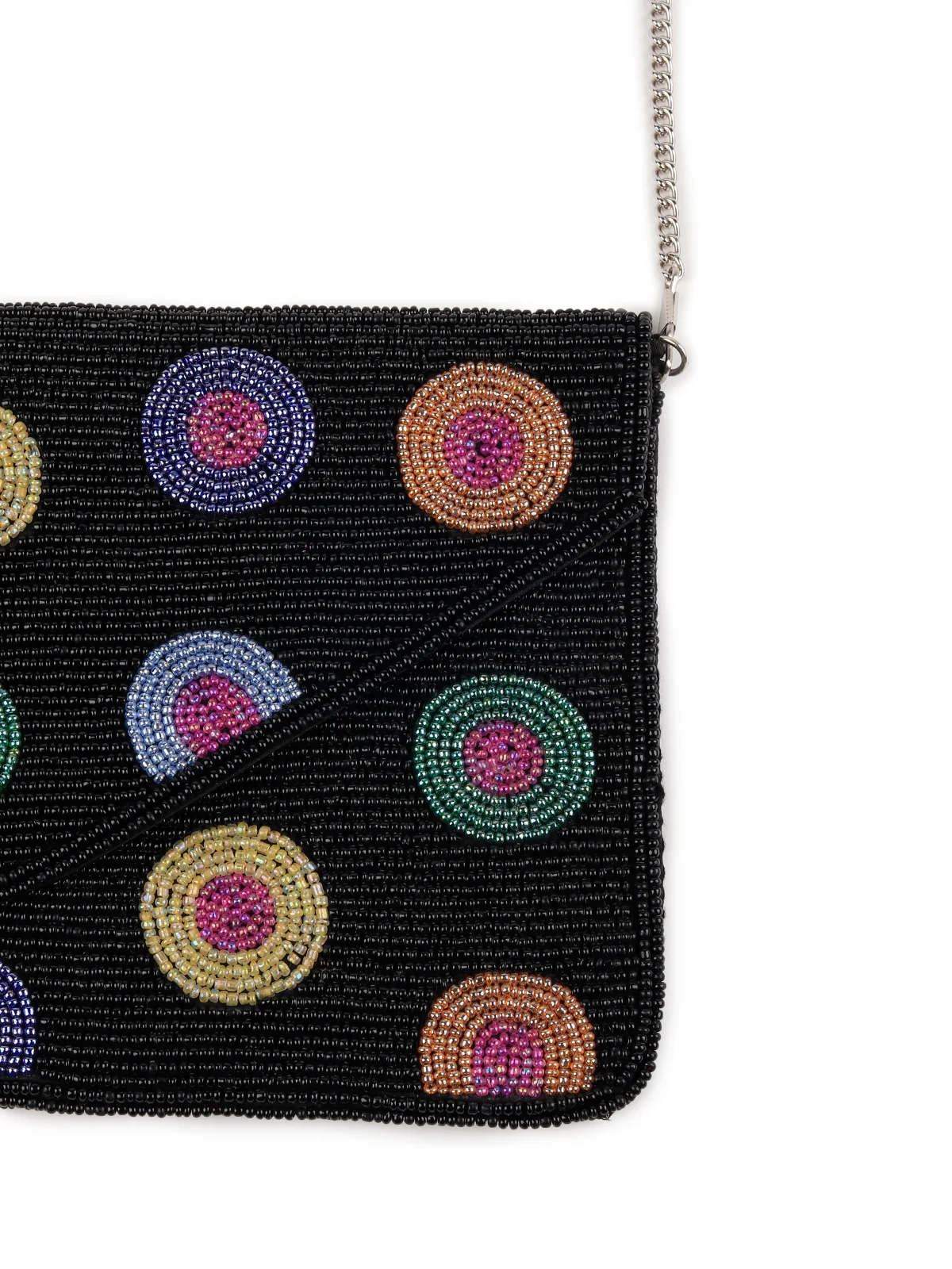 Odette Women Black Patterned And Beaded Sling Bag - Image 6