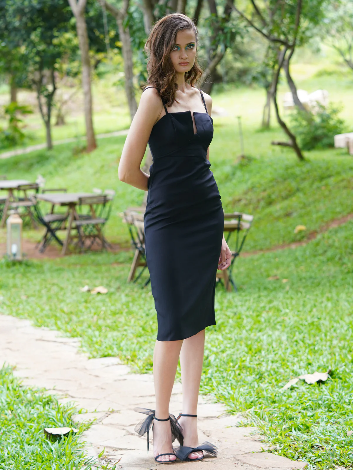Odette Women Black Polyester Solid Stitched Dress - Image 2