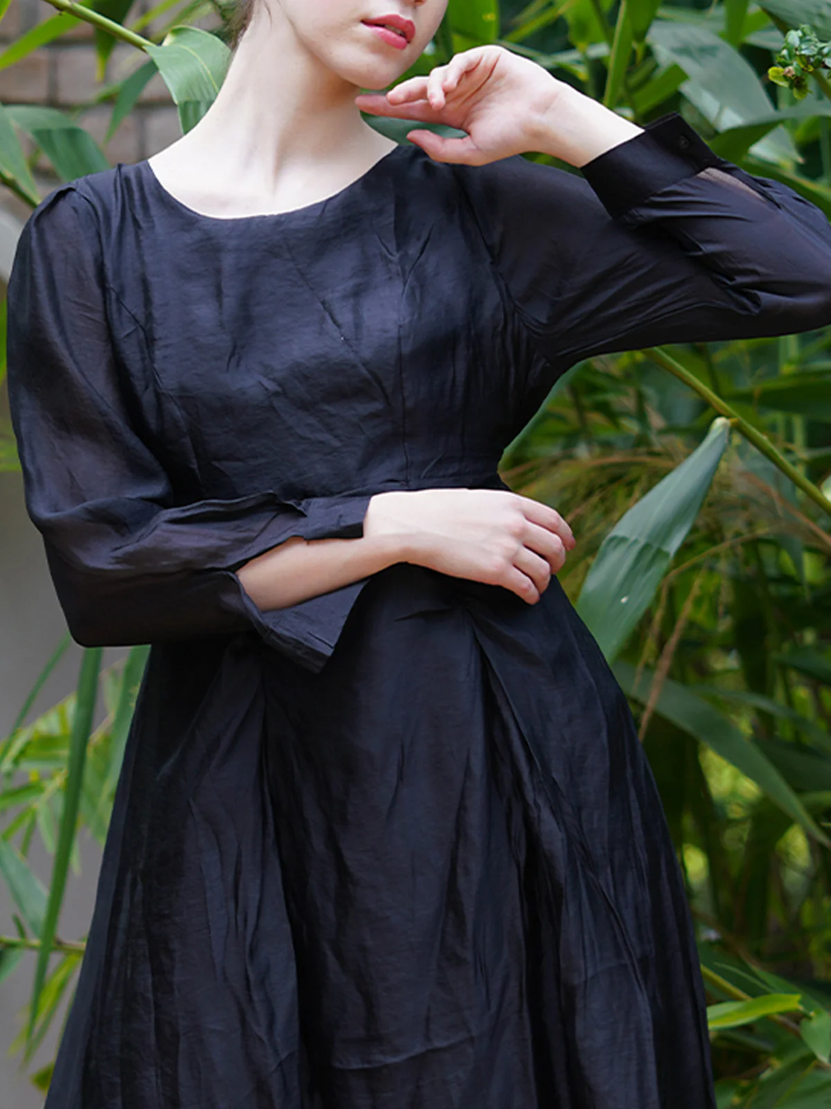 Odette Women Black Polyester Voil Solid Stitched Dress - Image 5