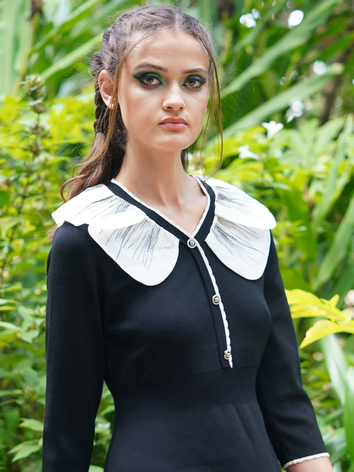 Odette Women Black Rib With Polyester Solid Stitched Dress - Image 5