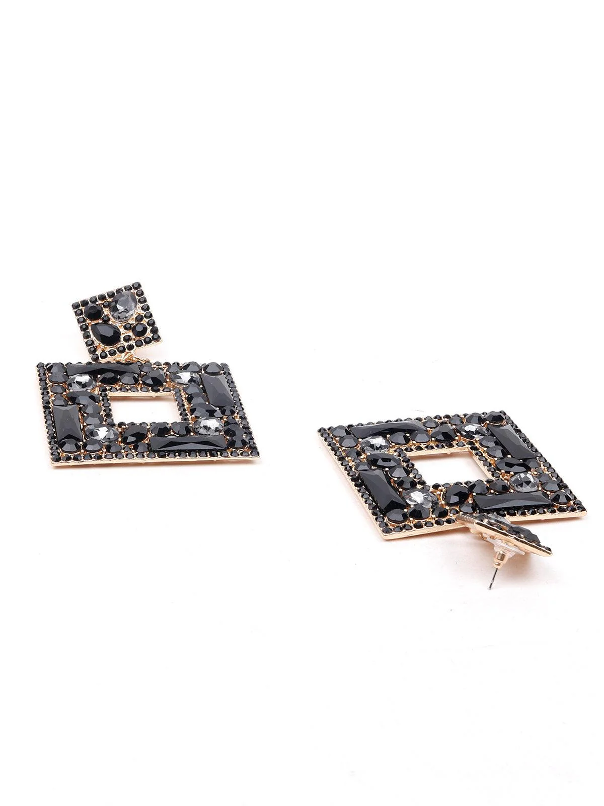 Odette Women Black Structured Metal Statement Earrings - Image 6
