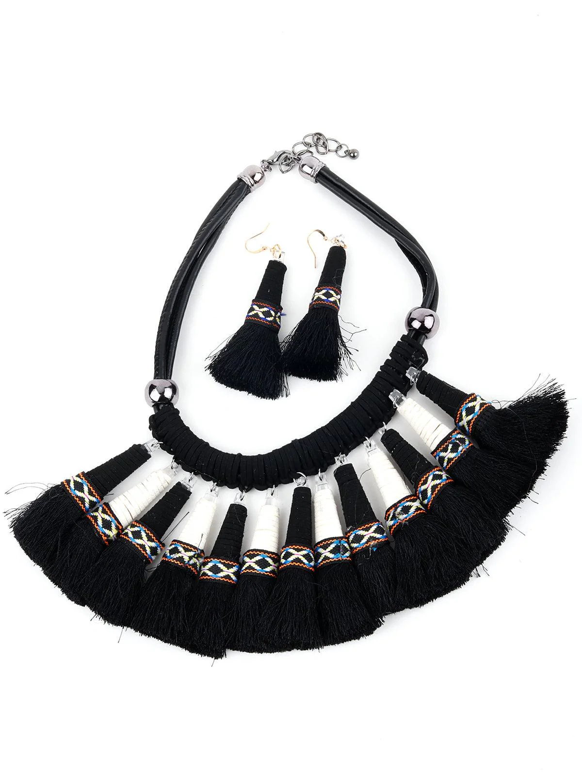 Odette Women Black Tale Tassels Necklace Set - Image 6