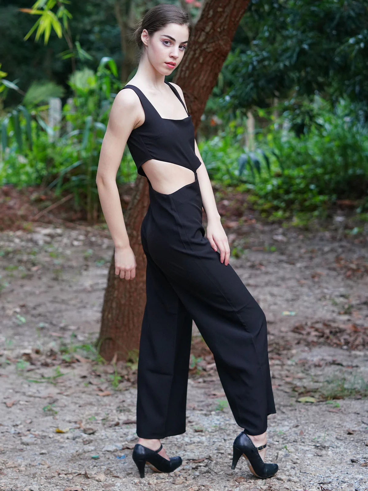 Odette Women Tery Cotton Cut Out Solid Stitched Jumpsuit - Image 3