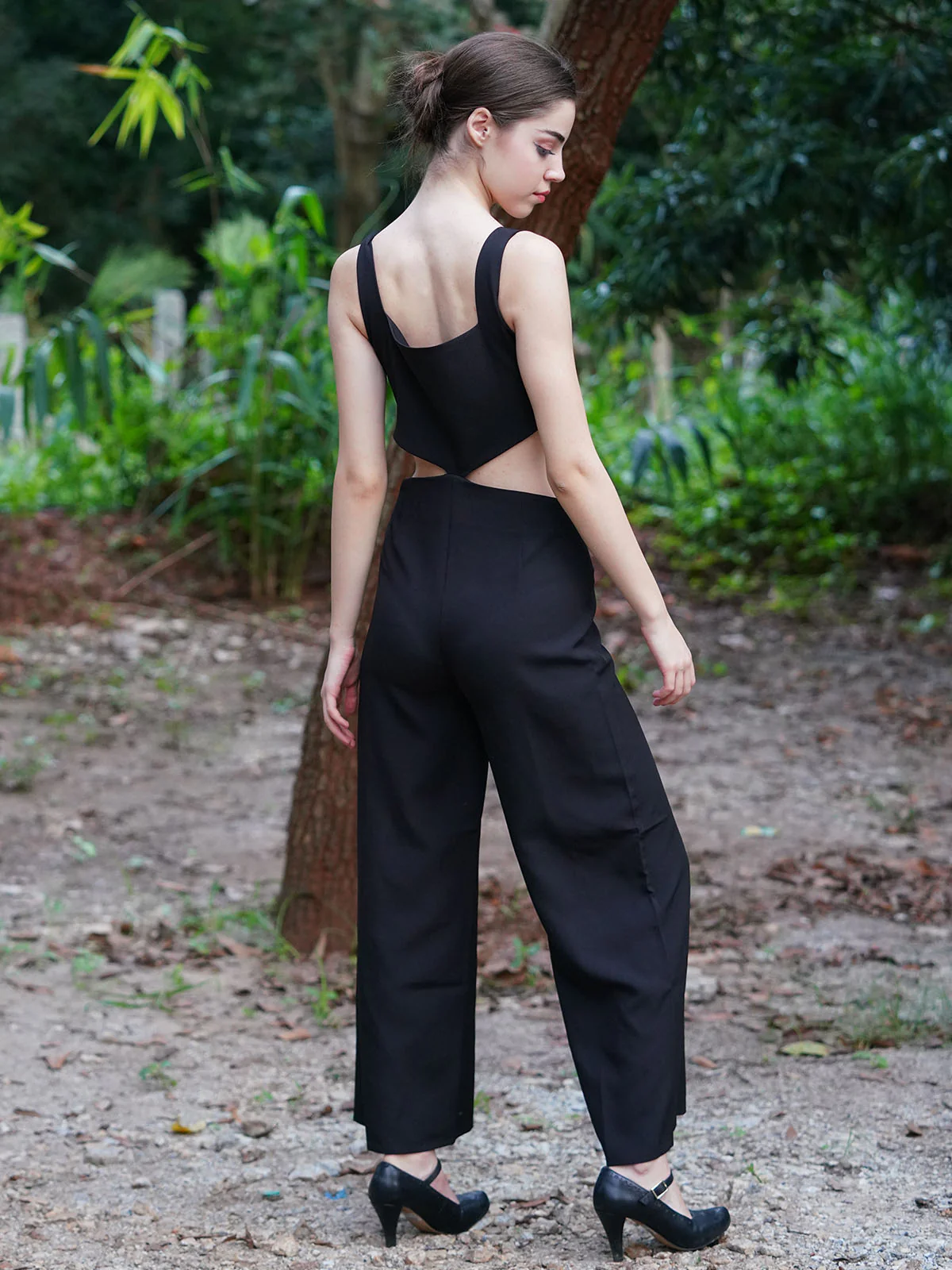 Odette Women Tery Cotton Cut Out Solid Stitched Jumpsuit - Image 4