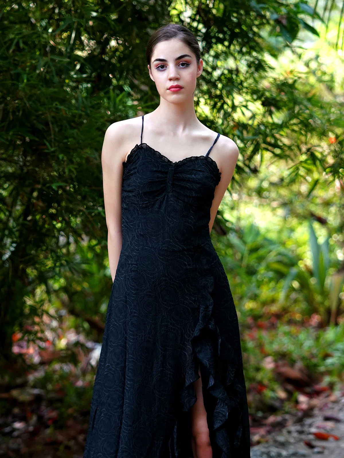 Odette Women Black Textured Printed Polyester Stitched Dress - Image 4
