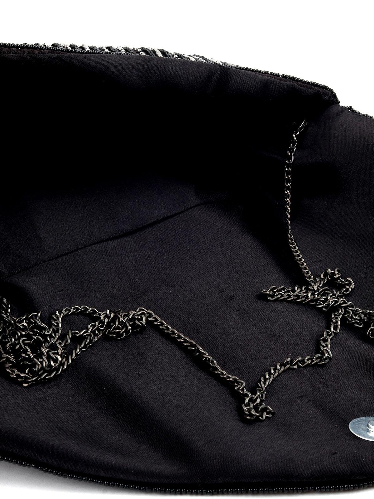 Odette Women Black Trendy Beaded Envelope Clutch - Image 6