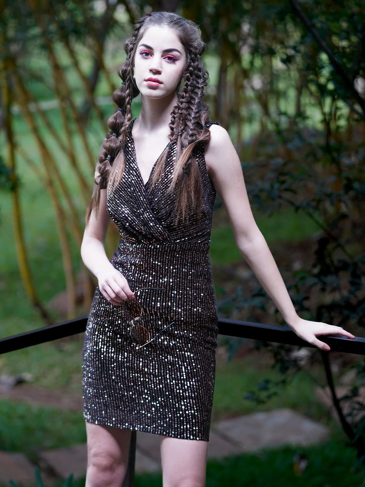 Odette Women Black Velvet And Sequins Stitched Dress - Image 2