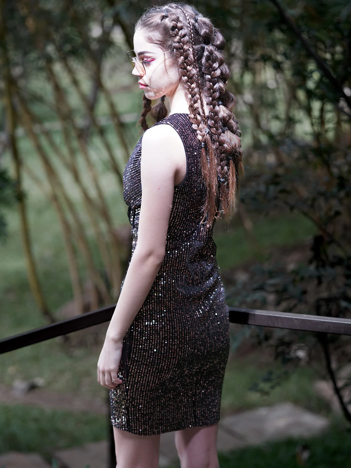 Odette Women Black Velvet And Sequins Stitched Dress - Image 4