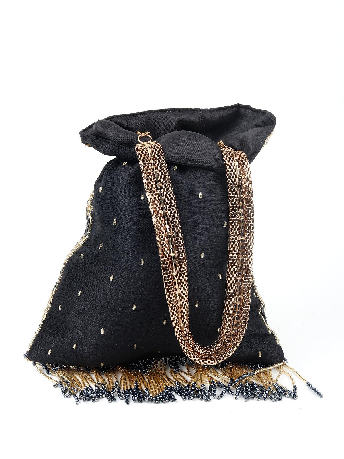 Odette Women Black Velvet Designer Potli - Image 3