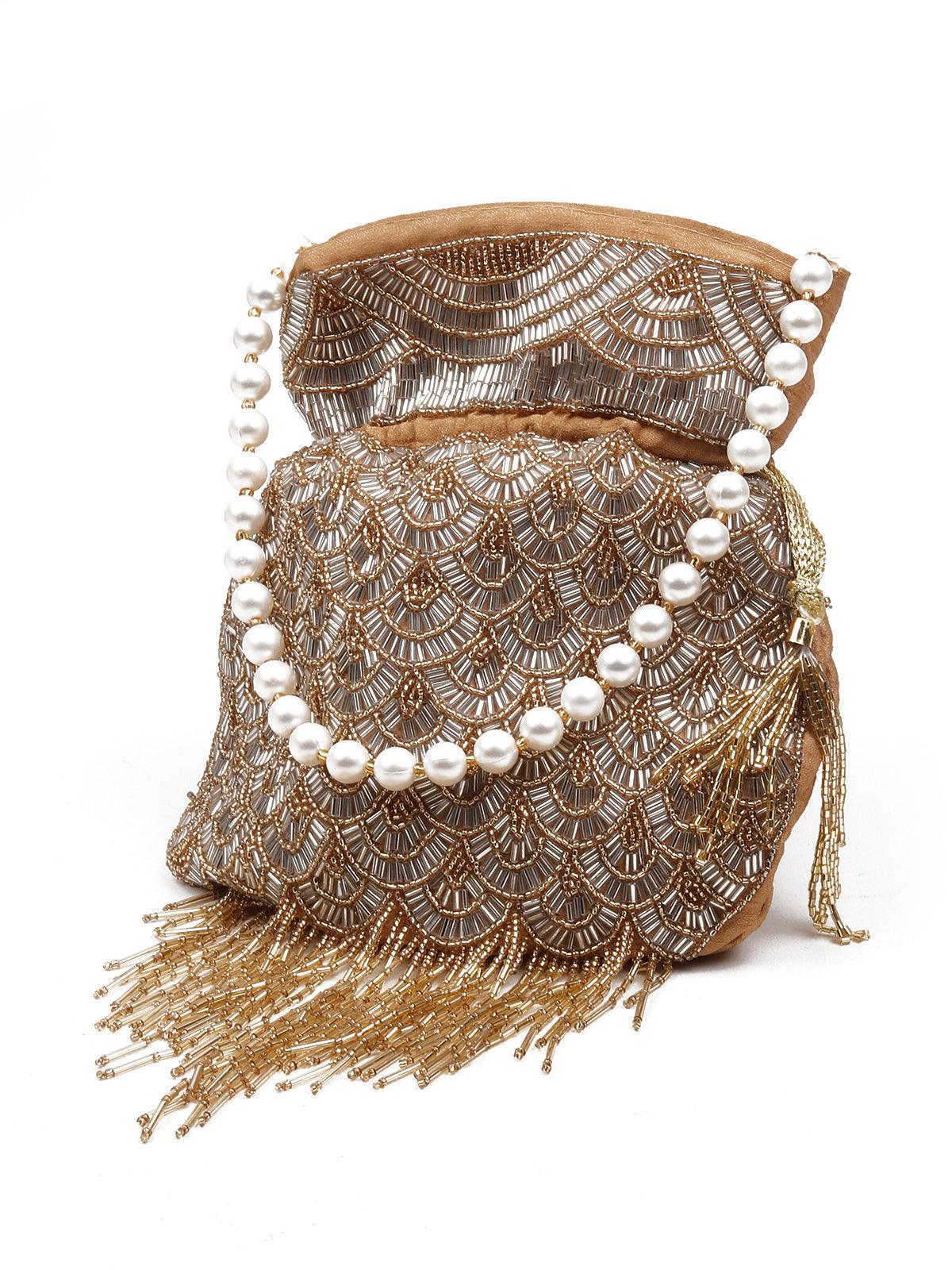 Odette Women Blingy Embellished Gold Potli Bag - Image 4