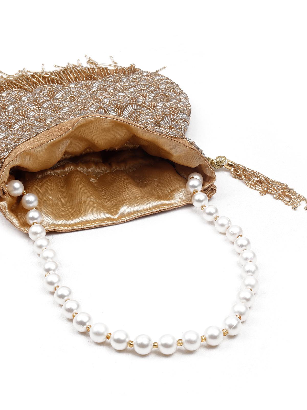 Odette Women Blingy Embellished Gold Potli Bag - Image 6