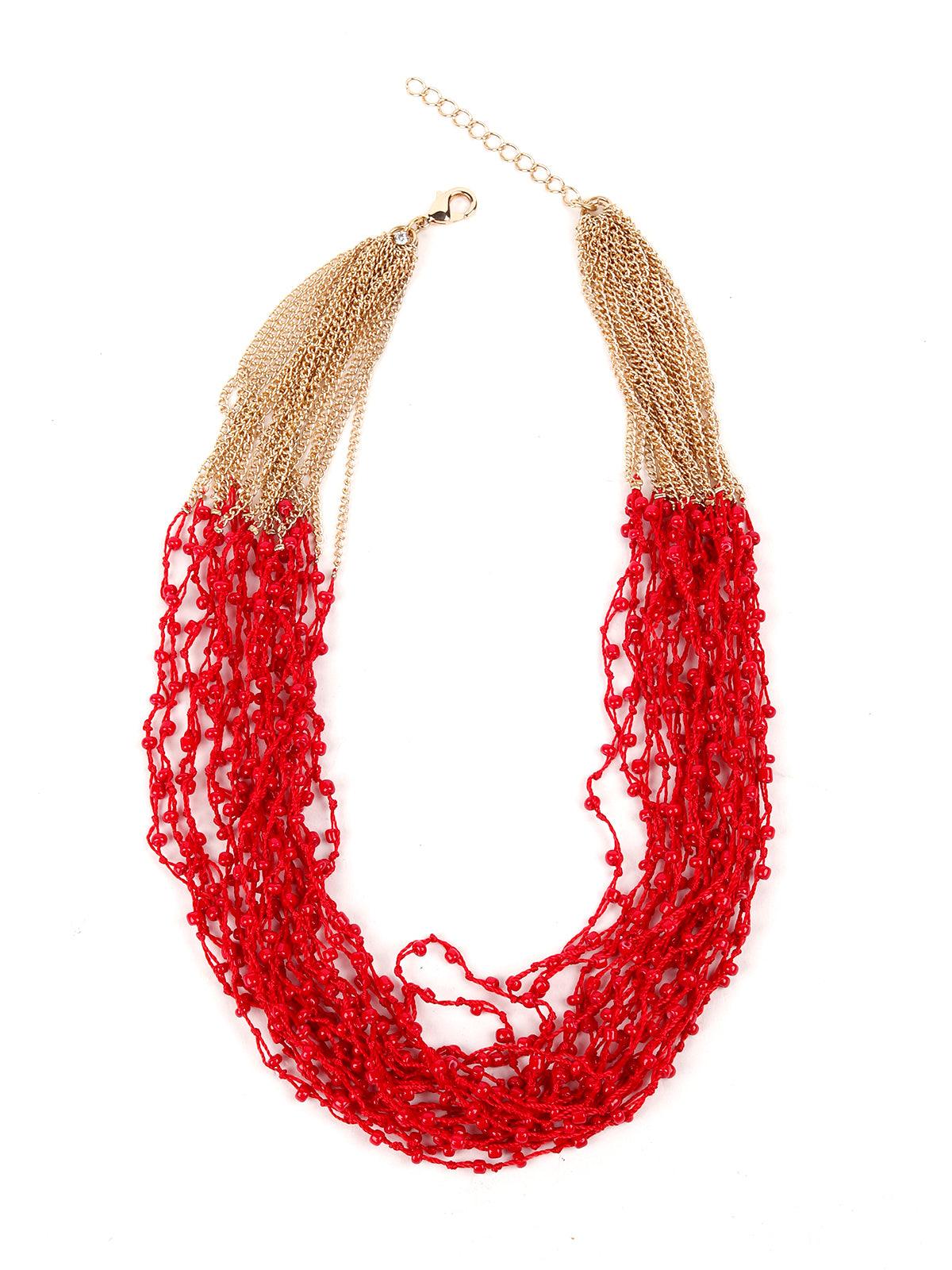Odette Women Rich Red Airy Beaded Multistrands Necklace - Image 3
