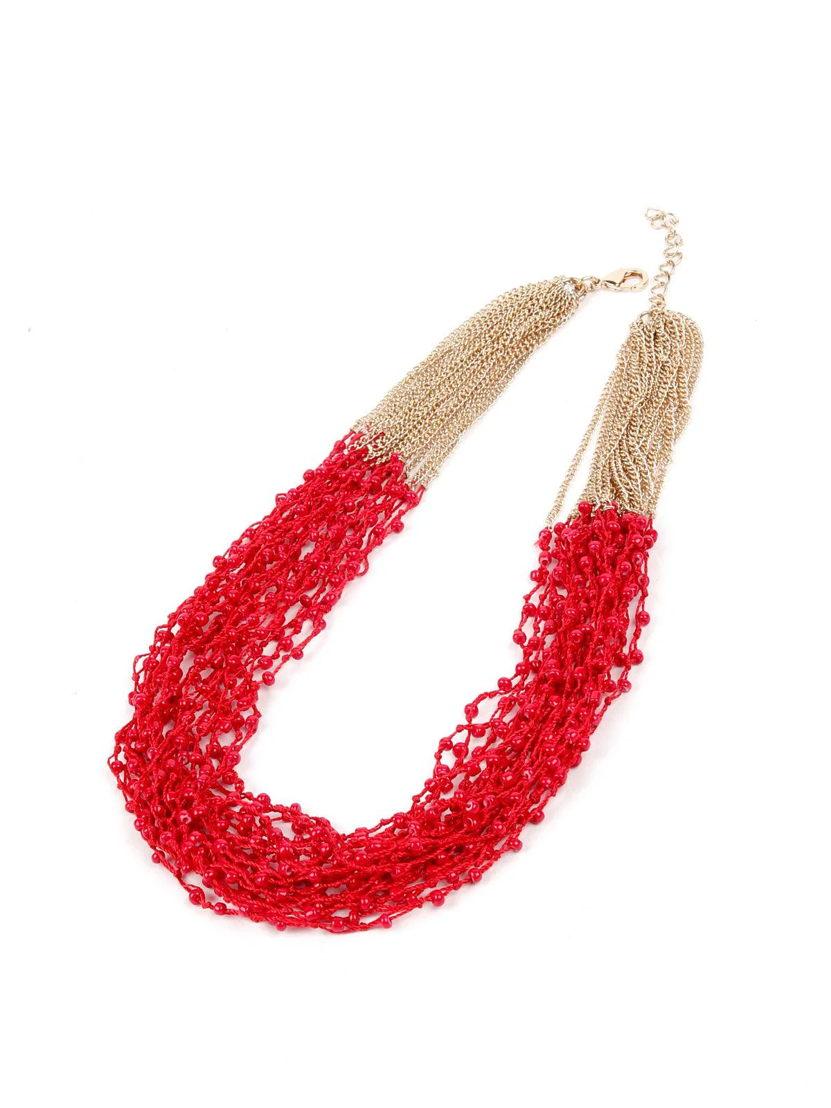 Odette Women Rich Red Airy Beaded Multistrands Necklace - Image 5