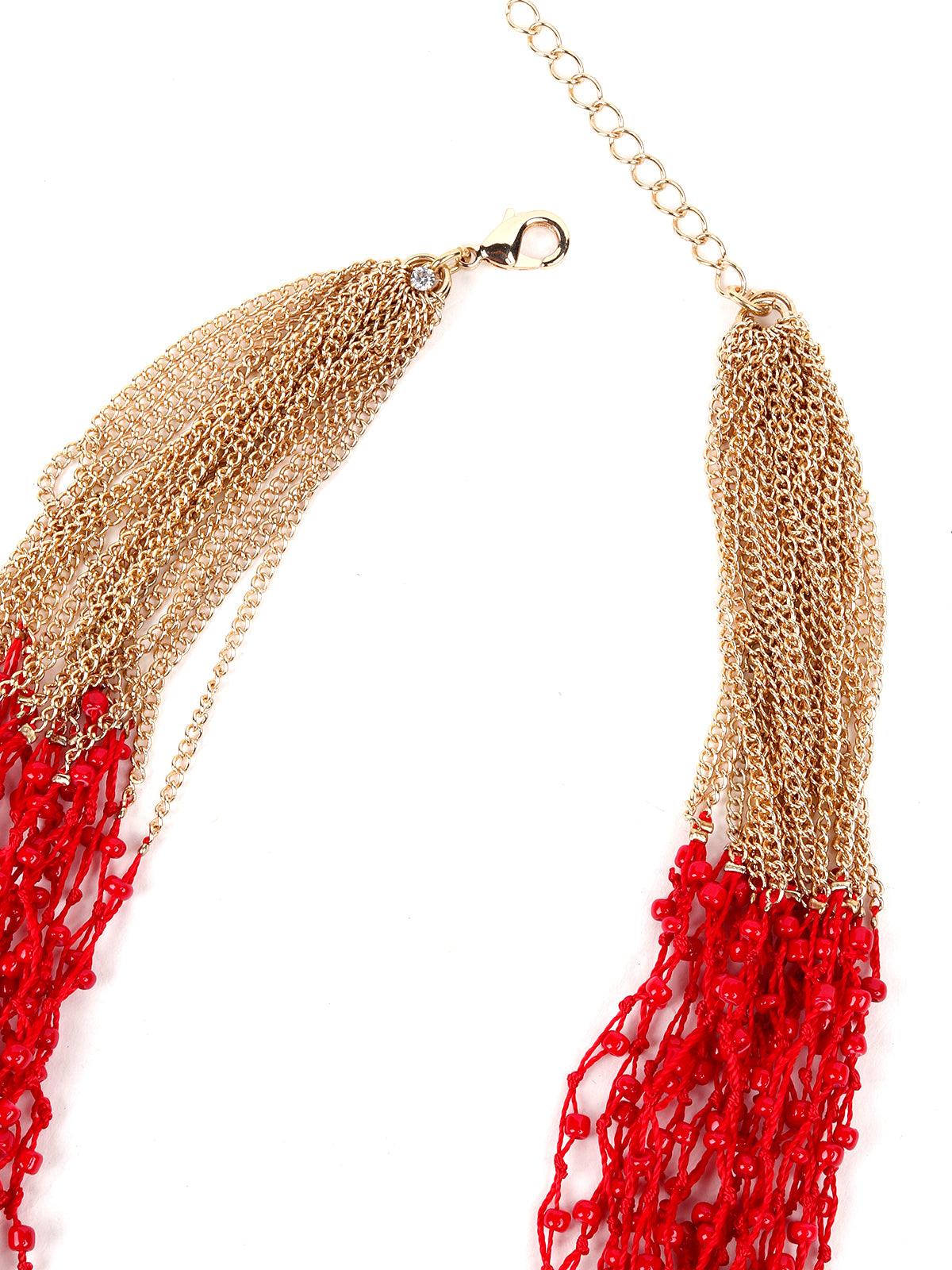 Odette Women Rich Red Airy Beaded Multistrands Necklace - Image 6