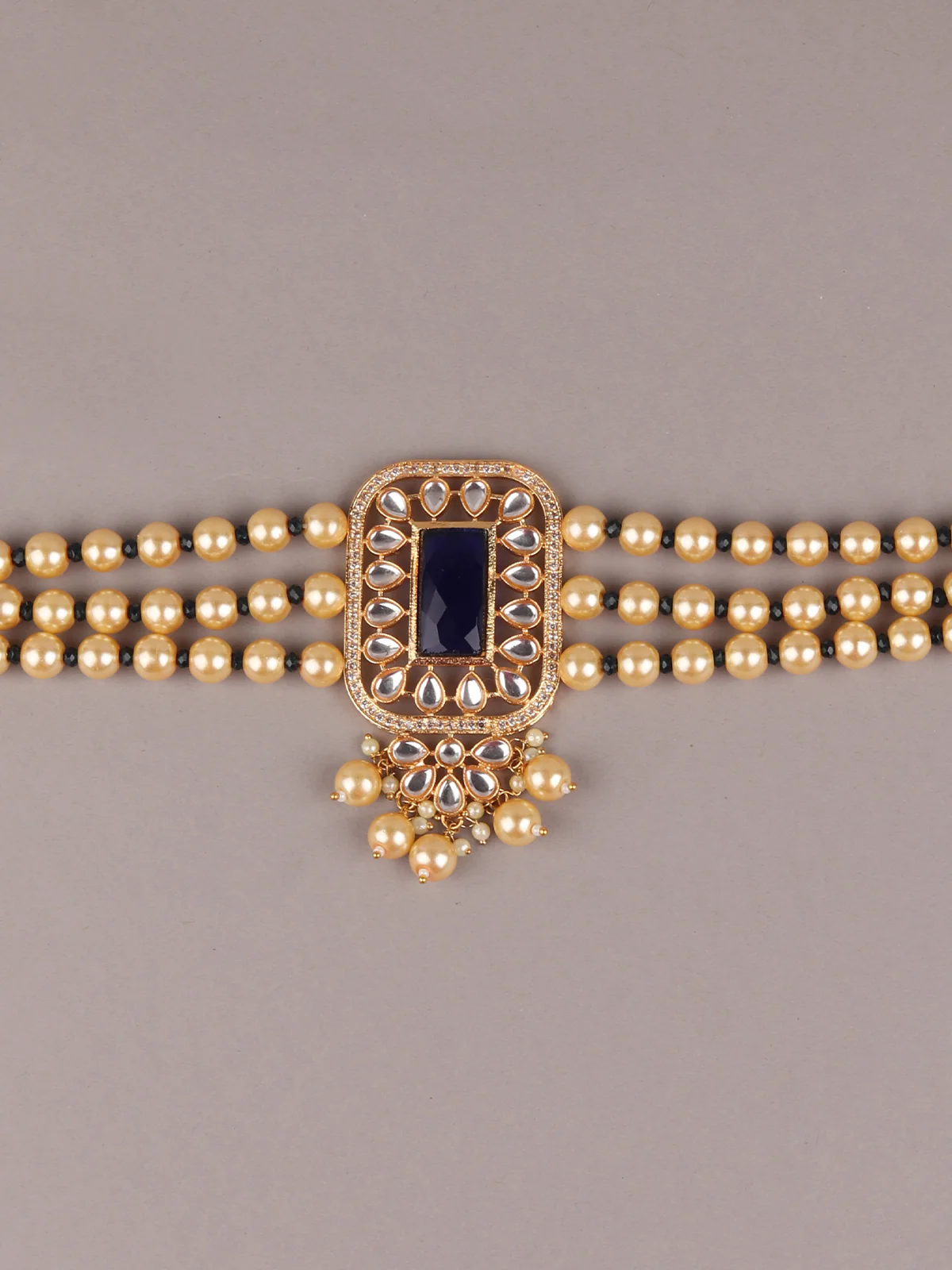 Odette Blue And Gold Pearl And Kundan Necklace Set For Women - Image 5
