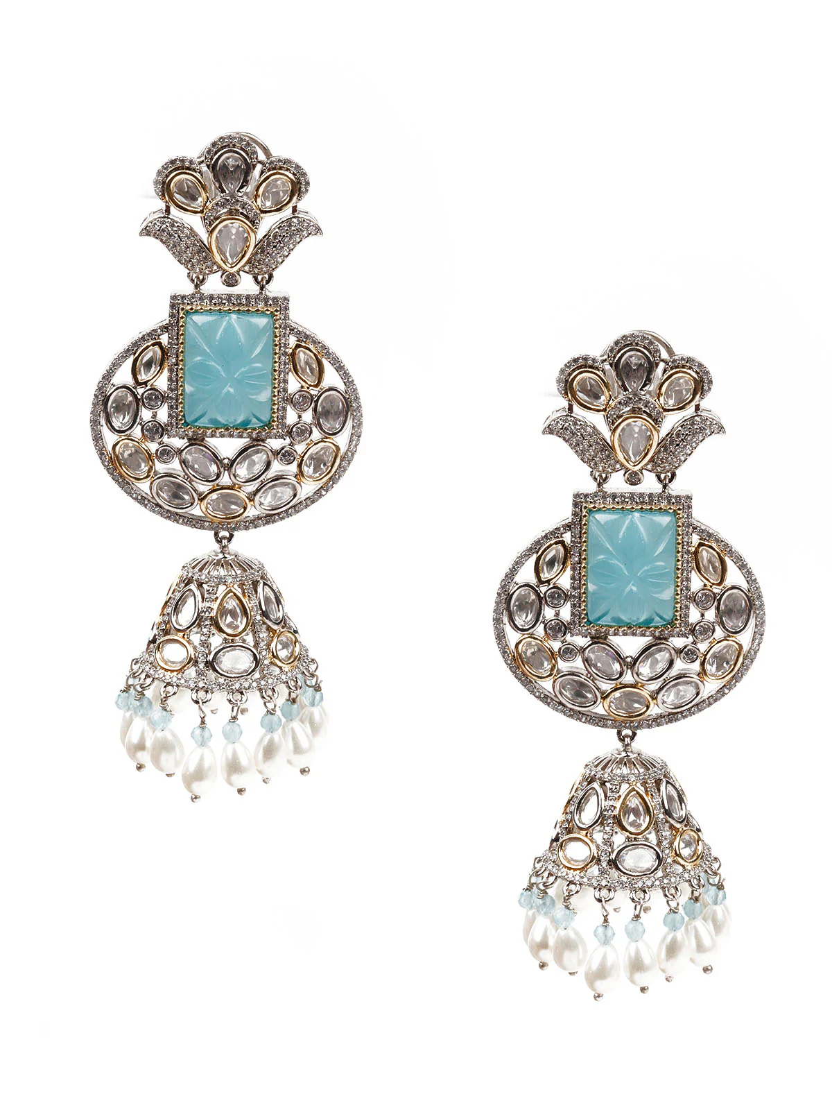 Odette Women Blue And Silver Jhumki Earrings - Image 3