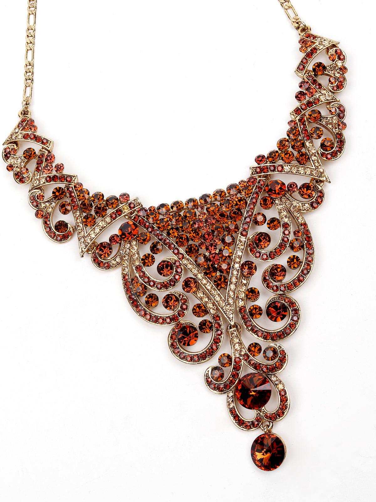 Odette Women Rusty Brown Metal Stones And Kundan Set - Image 2