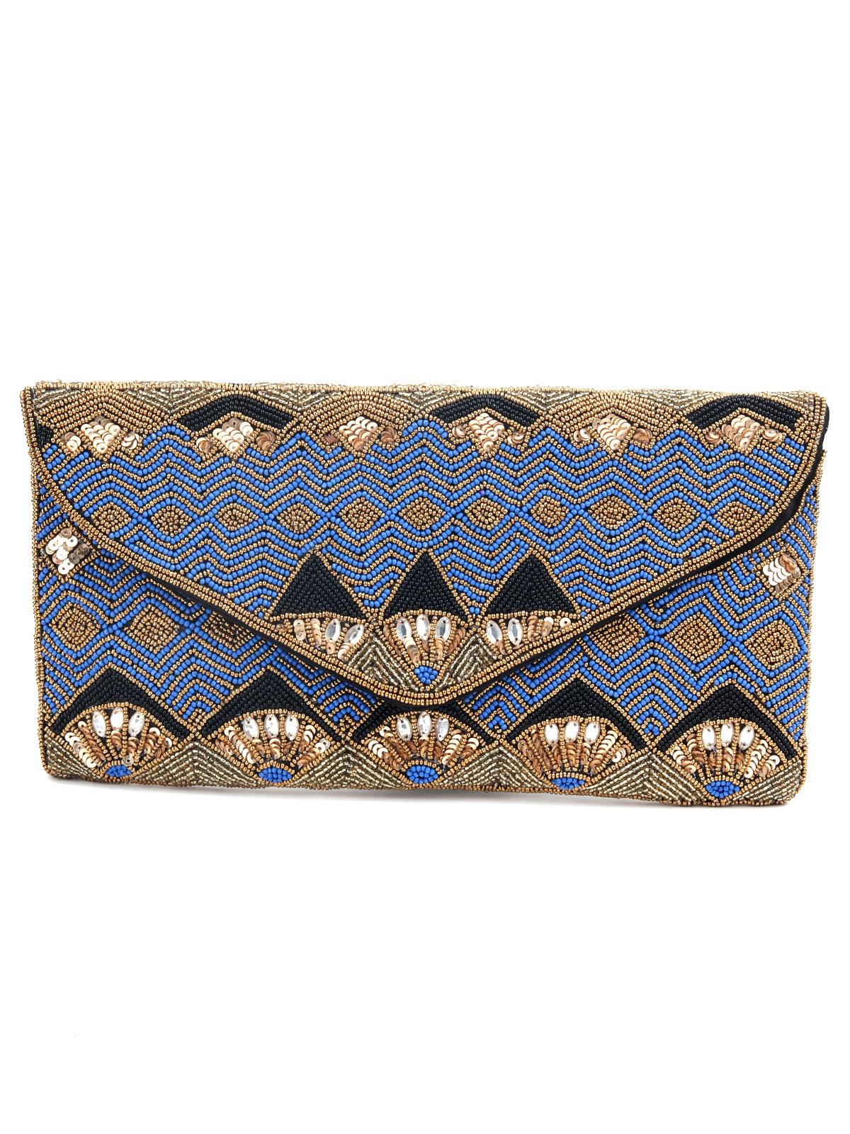 Odette Women Orchid Blue Beaded Envelope Clutch! - Image 5