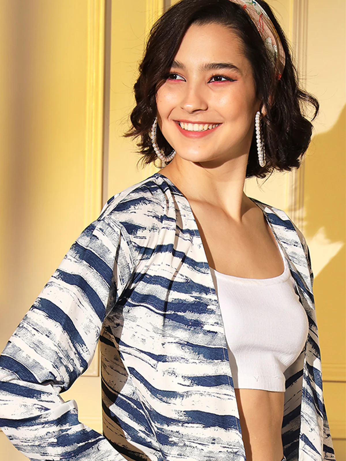 Odette Women Blue Crepe Printed Stitched Western Set - Image 3
