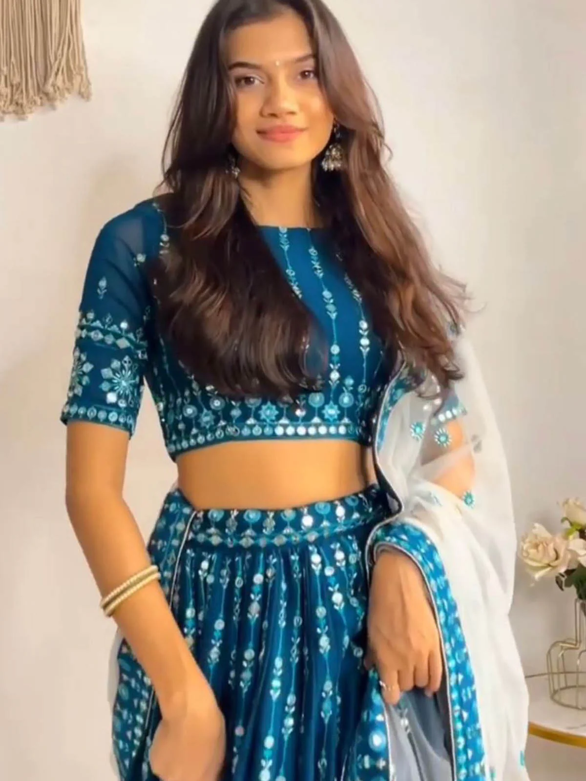 Odette Women Blue Designer Georgette Semi Stitched Lehenga With  Unstitched Blouse - Image 2