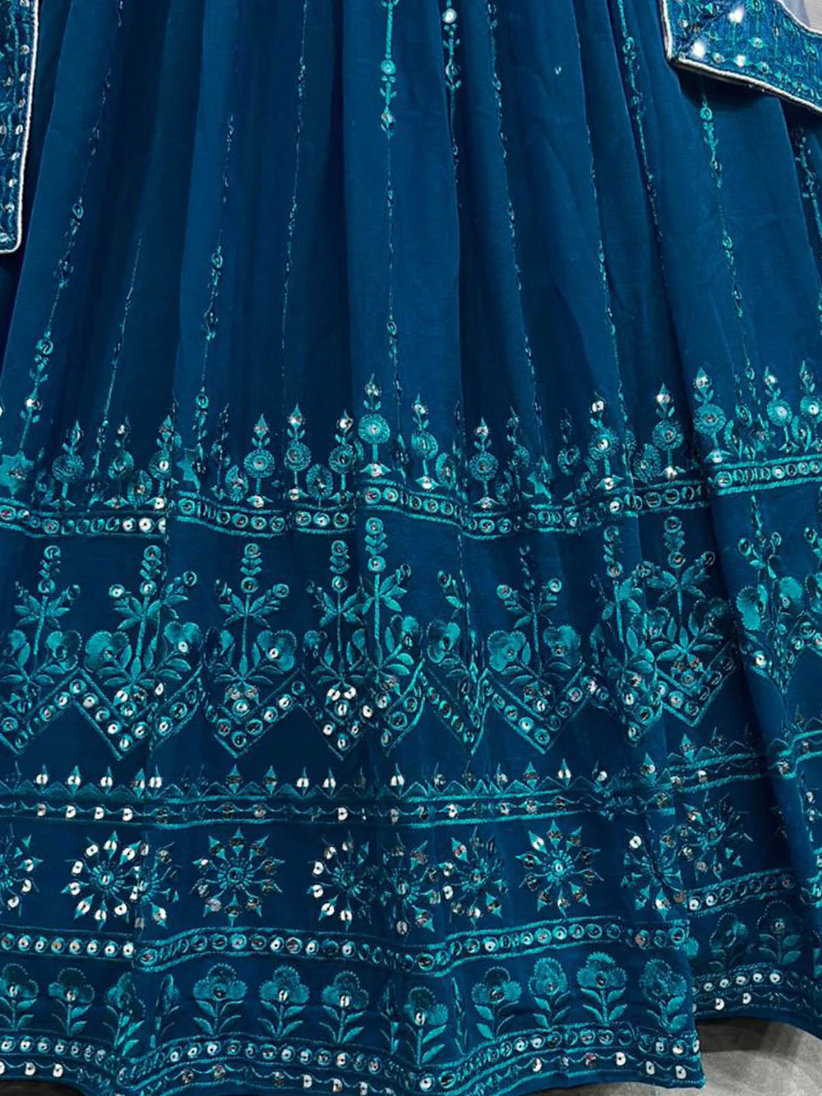Odette Women Blue Designer Georgette Semi Stitched Lehenga With  Unstitched Blouse - Image 6