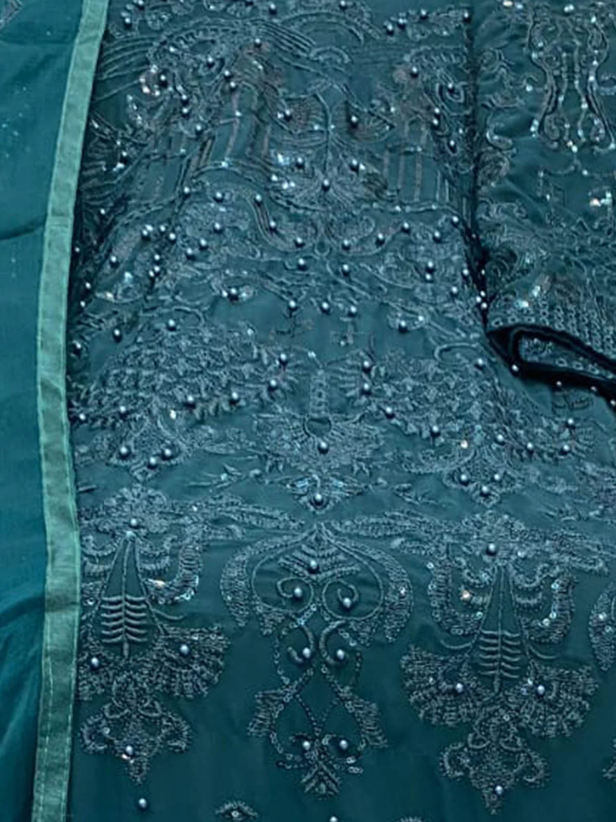 Odette Women Blue Embroidered Georgette Semi Stitched Salwar Suit - Image 3