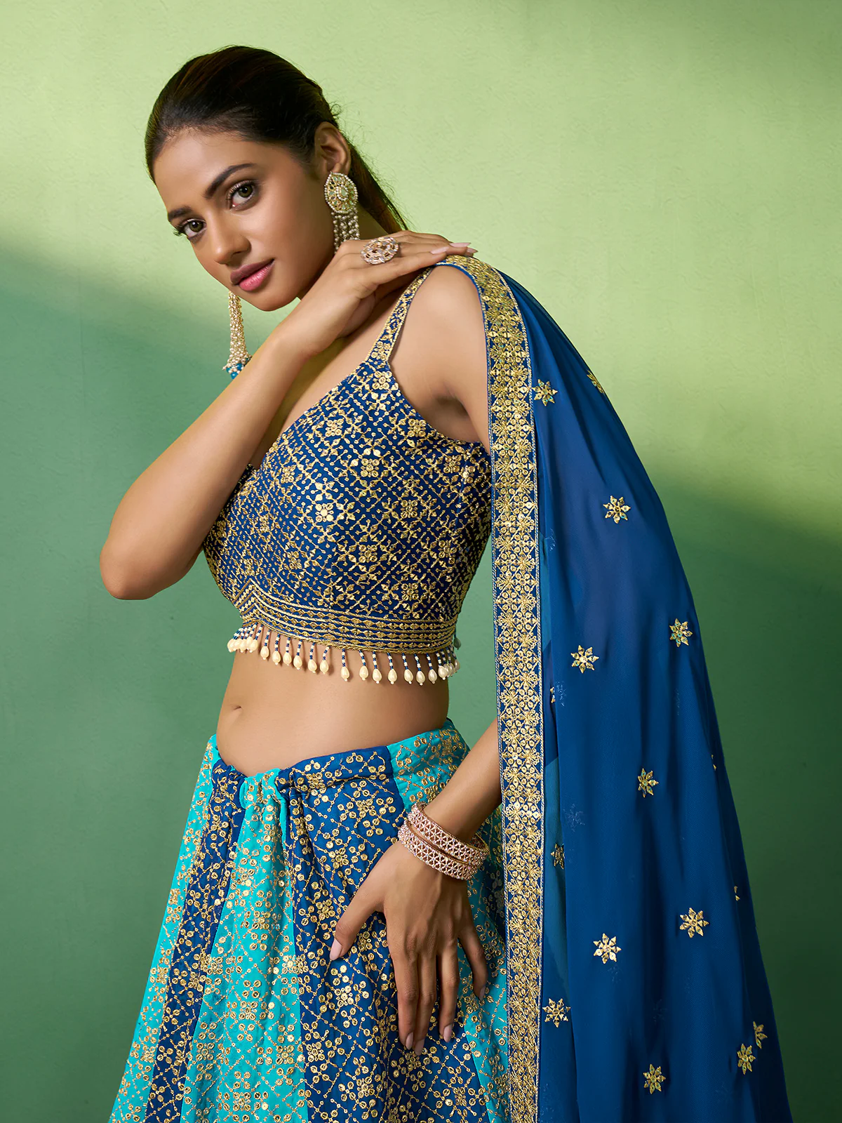 Odette Women Embroidered Semi Stitched Lehenga With Unstitched Blouse - Image 4